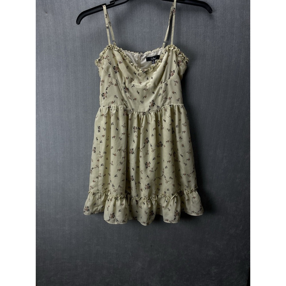 Lulus Women's Medium Cream Floral Mini Dress Spaghetti Strap Ruffle Romantic